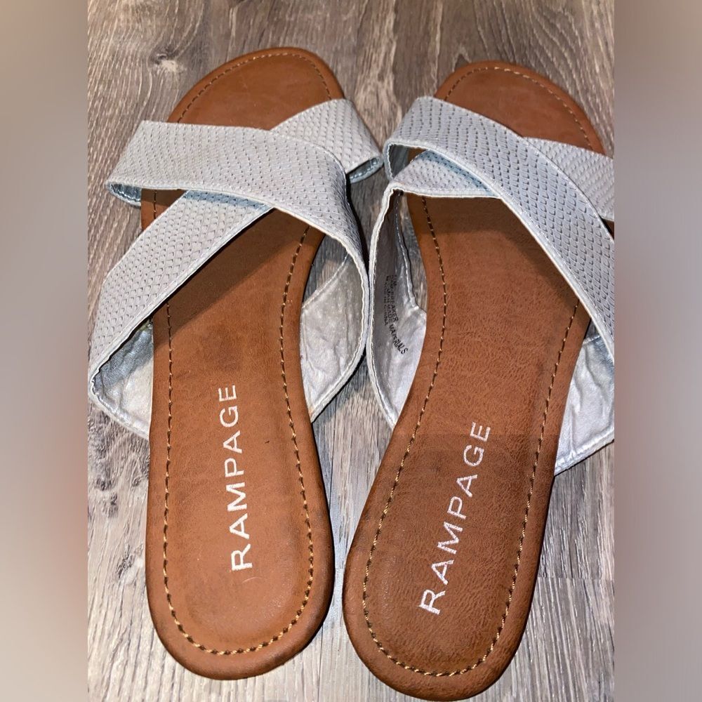 Rampage Breaker Slide Sandals Womens Size 11 Gray Silver Reptile Slip On